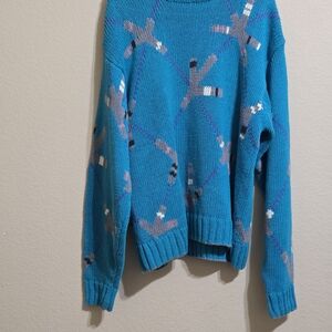 Alexander Julian Teal Knit Sweater with Gray and Purple Accents